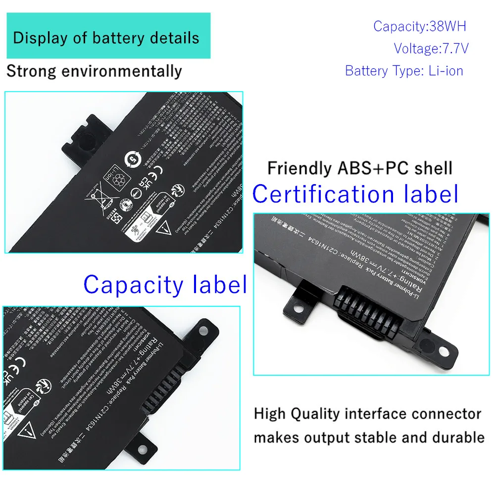 C21N1634 Laptop Battery for ASUS VivoBook R542U R542UR X542U FL5900L FL8000L A580U X580U X580B 2ICP4/59/134