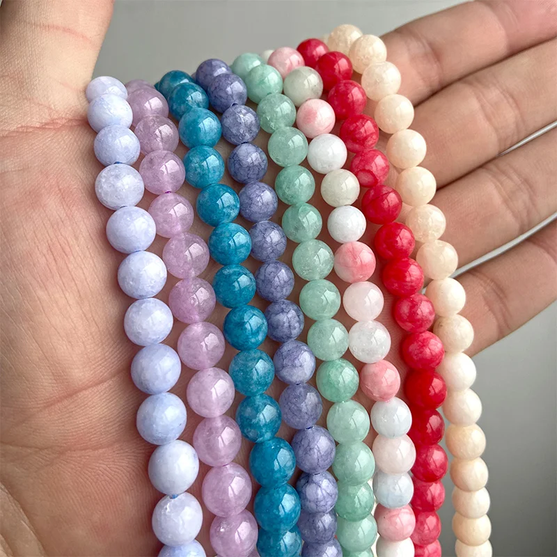 6 8 10 12mm Natural Smooth Round Chalcedony Beads Polished Angelite Stone Bead Loose Spacer Beads for Jewelry Making DIY 7.5''