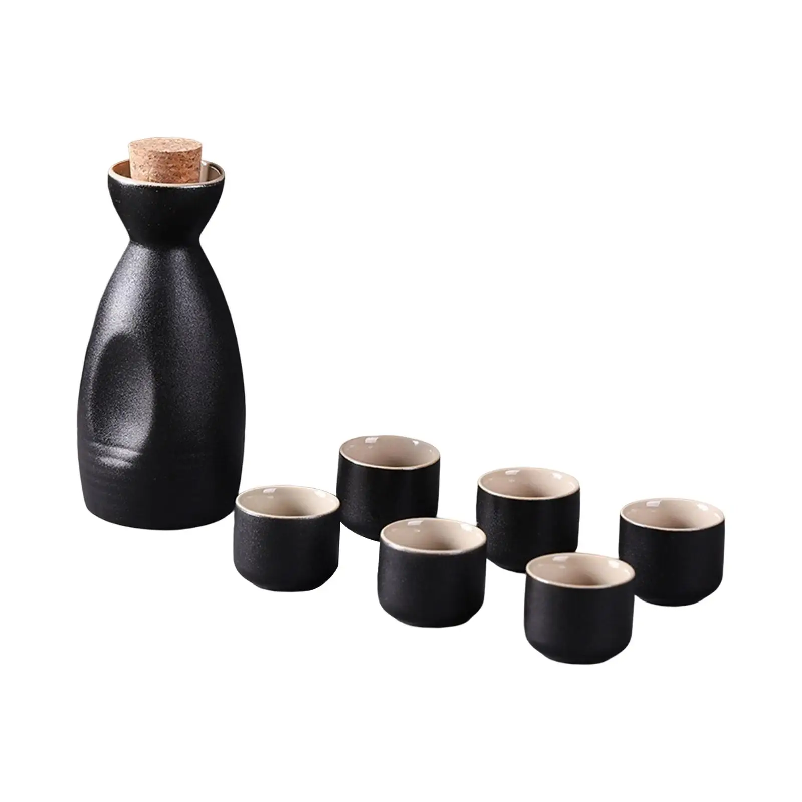 Japanese Style Ceramic Sake Pot Cups Set Ornament Drinkware with 6 Cups Crafts Gift for Cupboard Cabinet Tea Party Drawer Office