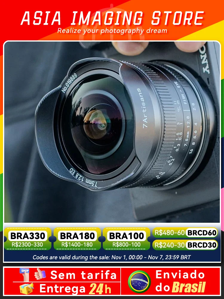 【 Do Brasil 】7Artisans 7.5mm F2.8 II Large Aperture fisheye camera lens  for Sony E A6500 A6400 A6600 ZV-E10 FX30 7.5 2.8