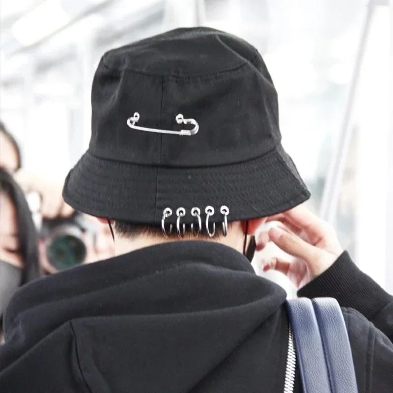 

Bucket Hats for Women Men Summer Spring Fisherman Cap with Rings Hip Hop Flat Top Solid Color Korean Fashion Bob Gorro New