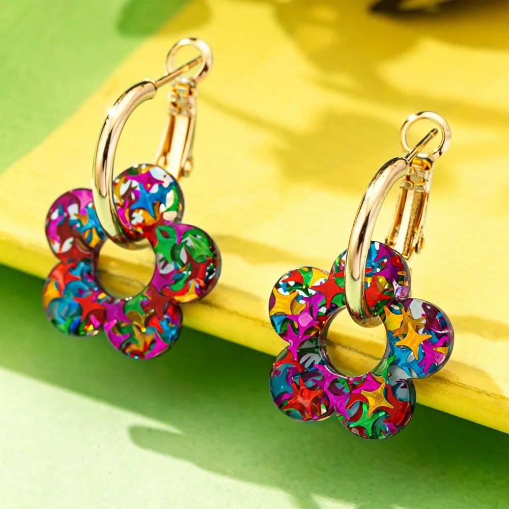 Fashion European American Cross Border Minimalist Flower Earrings For Women Niche Colorful Elegant Versatile Jewelry