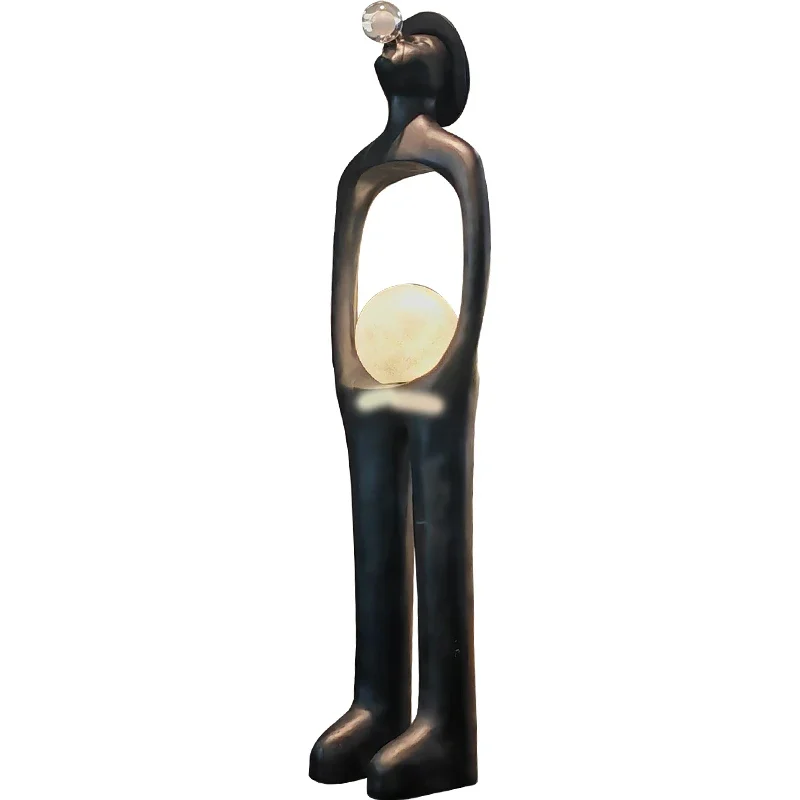 Large figure art sculpture hotel lobby clubhouse light luxury resin decorative ornament floor vertical lamp