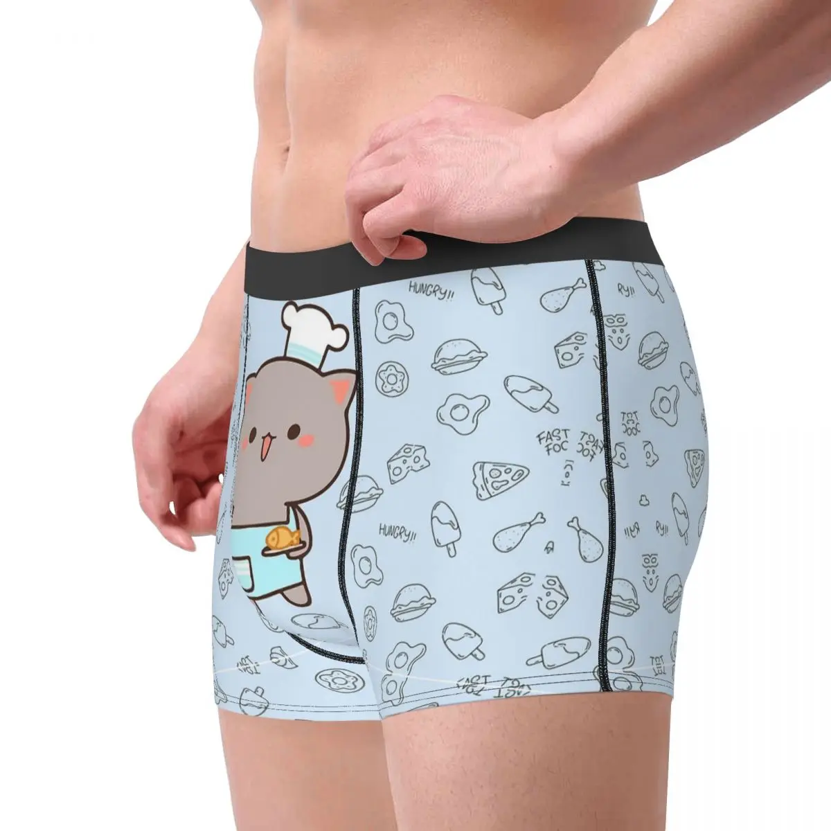 Chef Goma In Beautiful Blue Color Background Mochi Peach Cat Underpants Breathbale Panties Men\'s Underwear Shorts Boxer Briefs