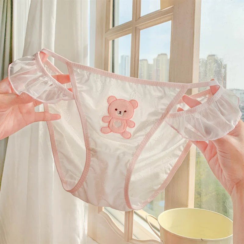 Cute Lovely Sweety Cartoon Bear Sexy Breathable Underwear Women Low Waist Thin Seamless Hollow Panties Soft Breifs