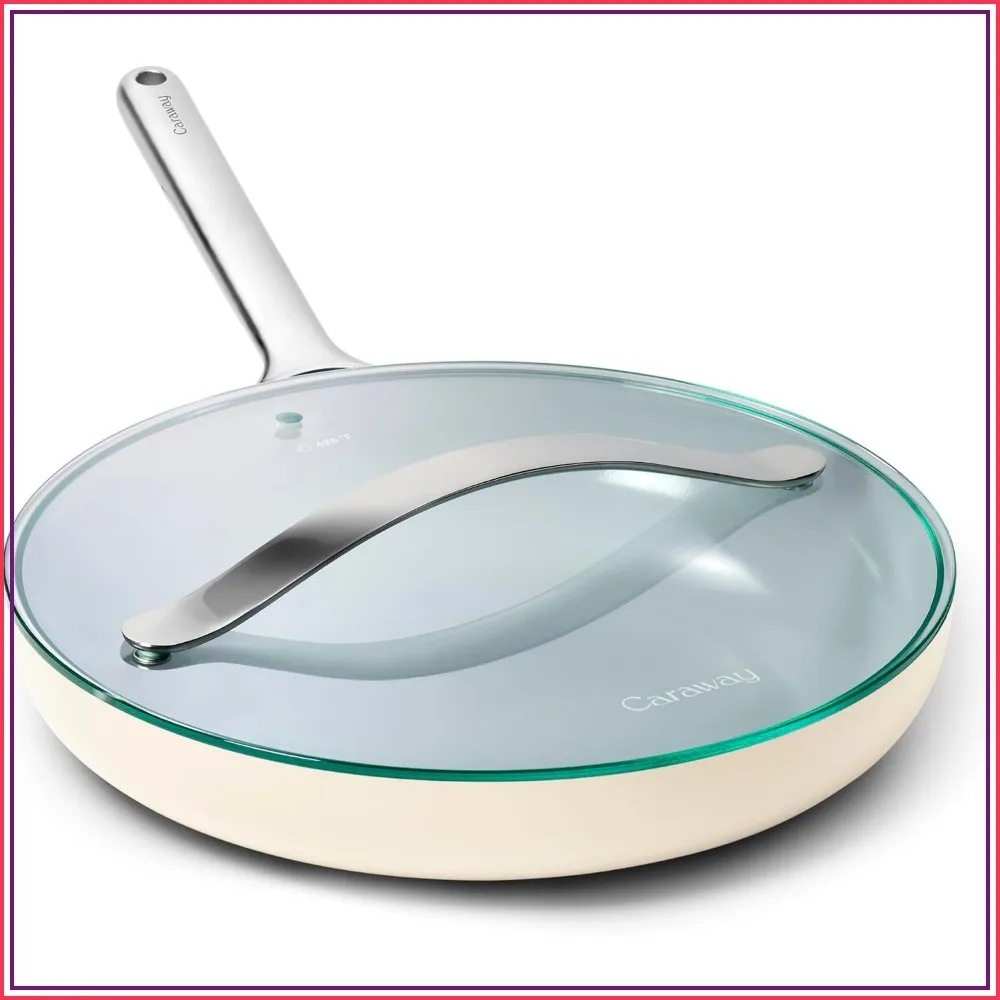 12 Inch Non-Stick Ceramic Frying Pan with Glass Lid, Cookware for Kitchen