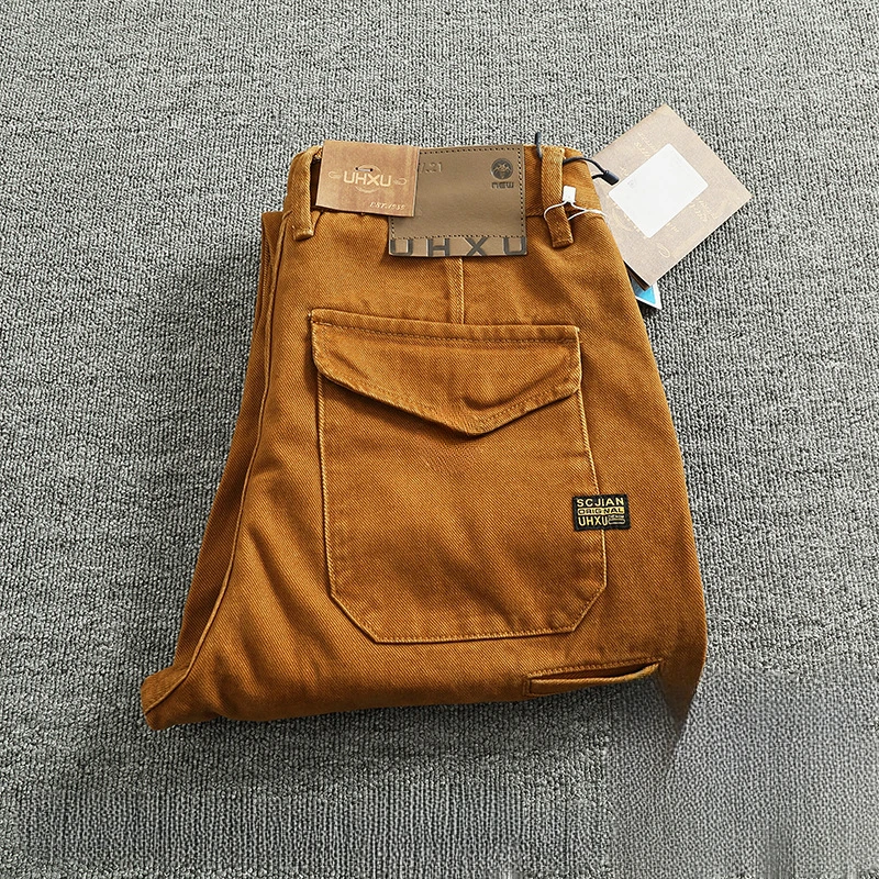 

Мужские ретро-брюки карго из плотной ткани, свободные прямые повседневные брюки, модные длинные брюки в японском стиле