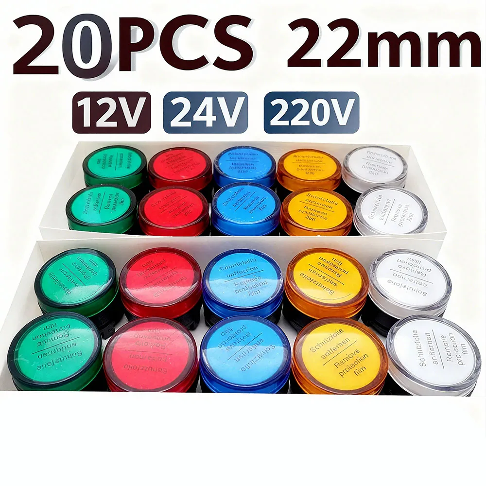 

20pcs 22mm Panel Mount plastic Indicator Light LED Signal Power Supply Lamp 12v 24v 220v red yellow blue green white Warning