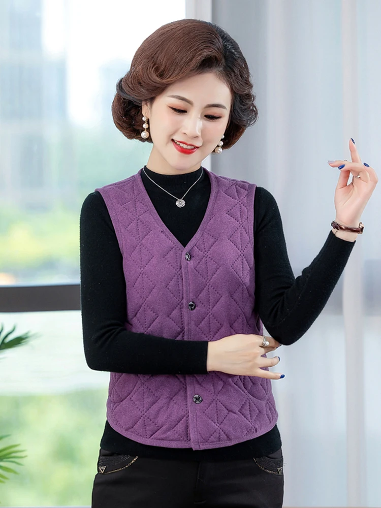 

Теплый хлопковый жилет для женщин, осенне-зимняя утепленная верхняя одежда с V-образным вырезом и пуговицами, повседневный стиль, однотонный