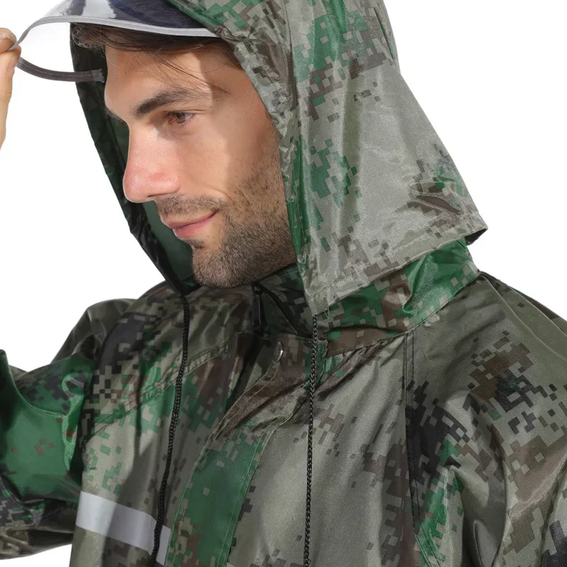 Capa de chuva camuflada para homens, capa de chuva com dupla camada, poncho para mulheres e homens