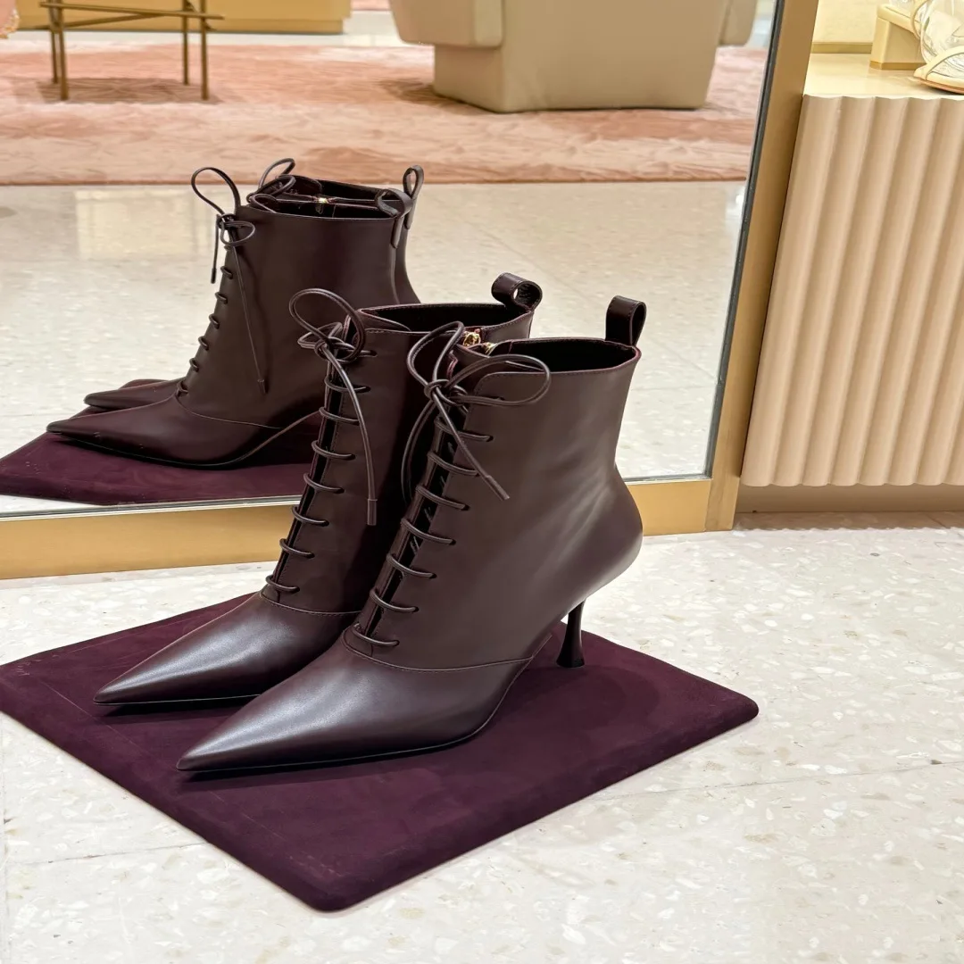 

Women Pointed Toe Stiletto Heel Lace-Up Ankle Boots European American Style Autumn Winter Fashion Riding Boots Versatile