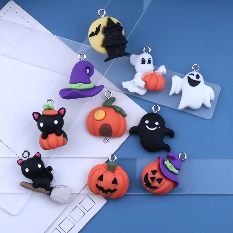 10Pcs Halloween Cartoon Ghost Pumpkin Resin Charms Pendants For Jewelry Making DIY Earring Necklace Decoration Accessories