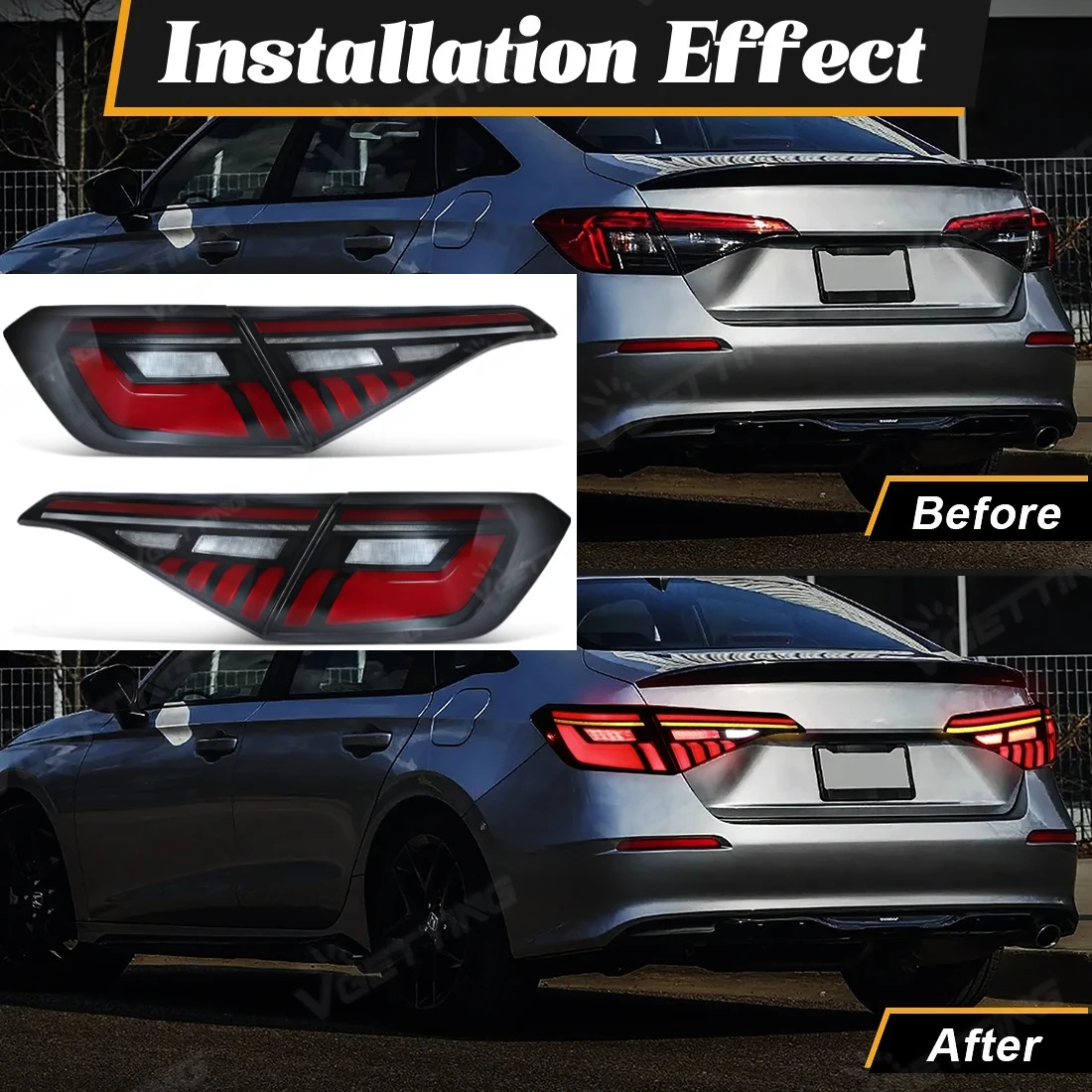 

1 Set Car LED Rear Tail Lamp Assembly For Honda Civic 11th Gen 2022-2025 Sedan Start-Up Animation Driving Turn Signal Taillight