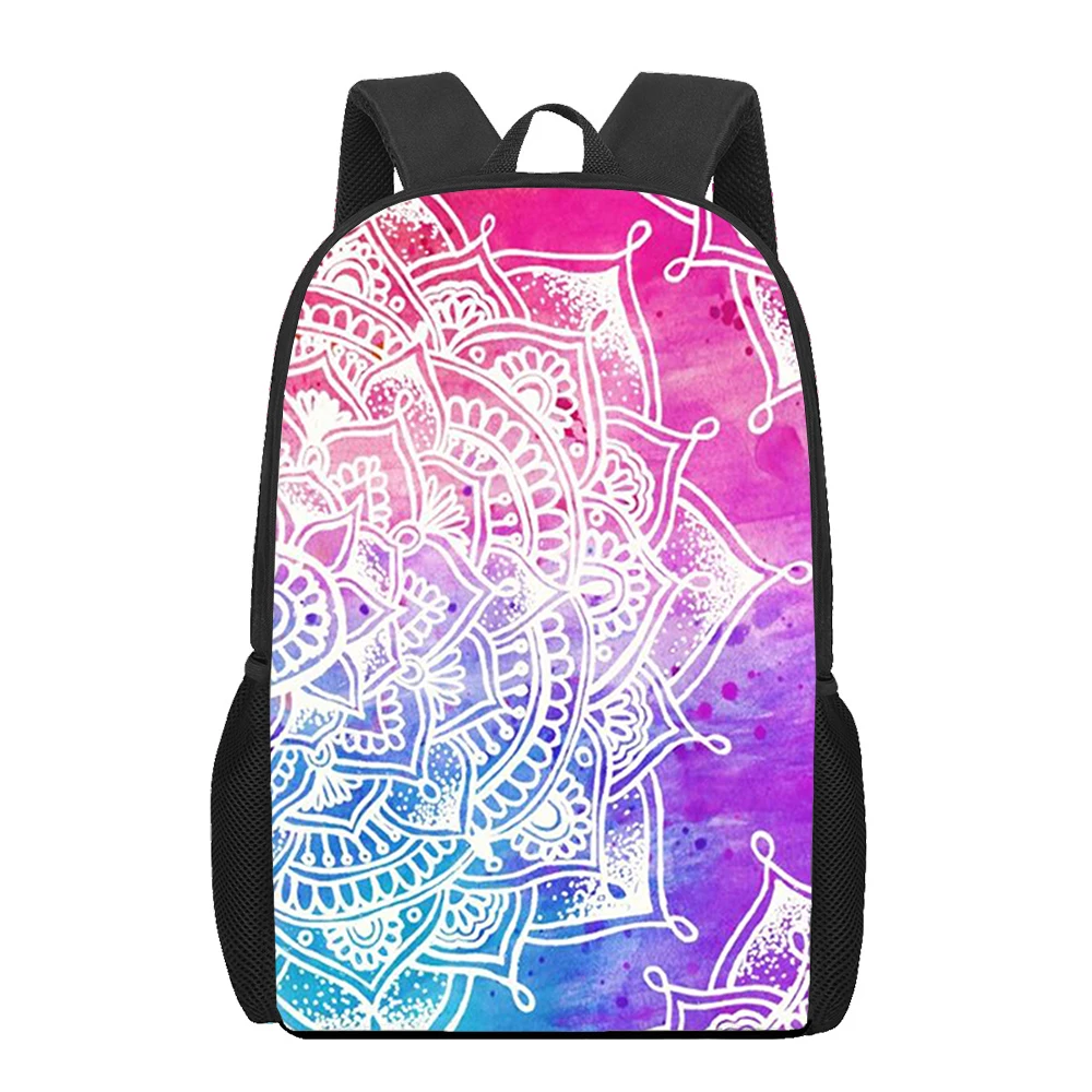 Bohemia Mandala Mochila com 3D Flower Print, mochila escolar, mochila leve para adolescentes, mochila para laptop, viagem, estudo, trabalho, 16"