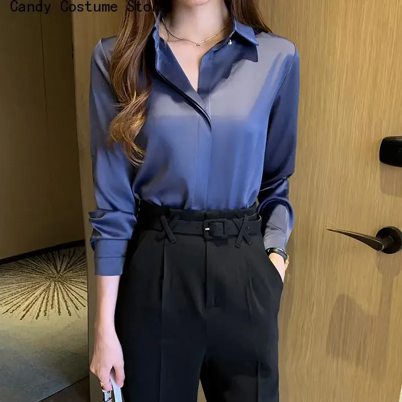 Satin Silk Blouse Ladies Tops Fashion Solid Woman Clothing Silk Shirts Women White Shirt Women Long Sleeve Shirts Blouse