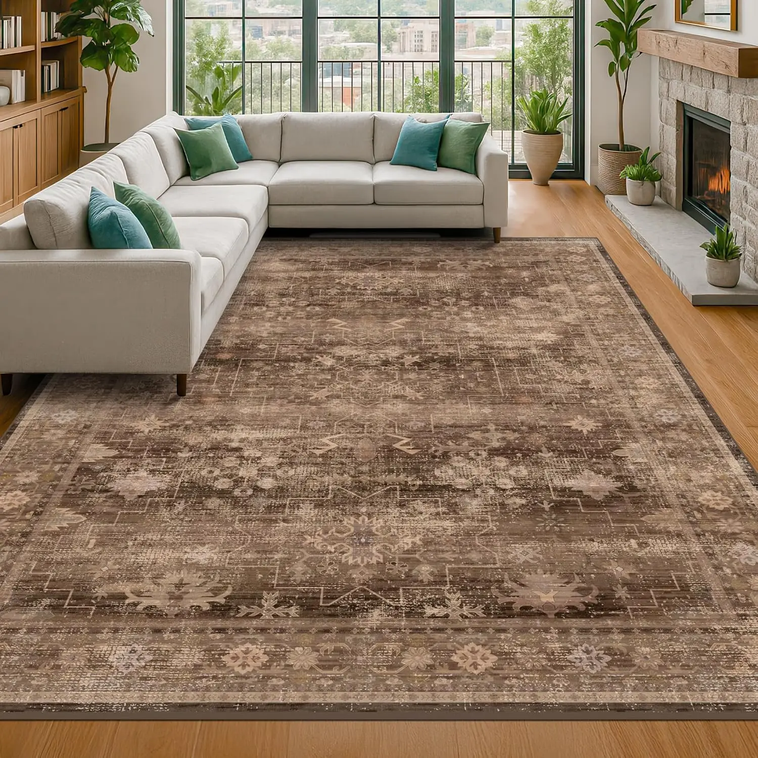boho-taupe-brown-living-room-rug-modern-vintage-traditional-eclectic-oriental-neutral-washable-low-pile-non-slip-extra-large