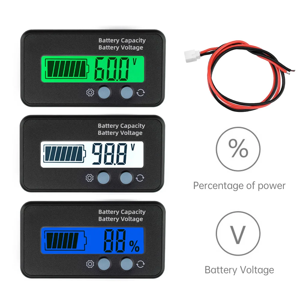 LCD Digital Voltmeter Voltage Meter Tester 12V/24V/36V/48V/60V/72V/84V Lithium Battery Capacity Indicator for Car Motorcycle