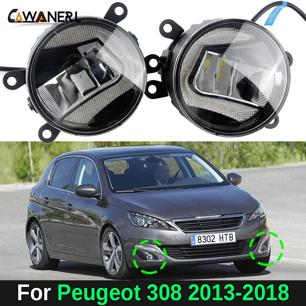 

2IN1 30W Car Front Bumper Aluminum LED Fog Light + DRL Daytime Running Lamp White For Peugeot 308 2013 2014 2015 2016 2017 2018