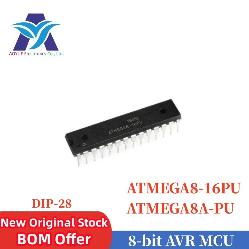 ATMEGA8-16PU ATMEGA8A-PU code: ATMEGA8-16U ATMEGA8A-U 8-bit AVR MCU 16MHz 2.7V~5.5V 8KB FLASH 28-Pin PDIP W Tube