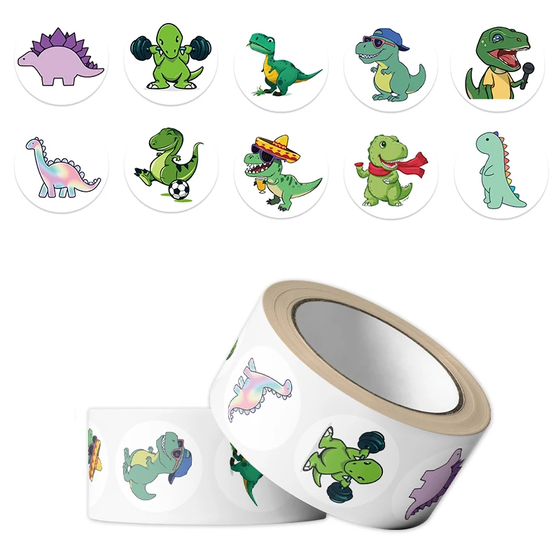 500PCS Cute Dinosaur Roll Stickers Child School Stationery Reward Decals DIY Laptop Guitar Helmet Water Cup Diary Decoration Toy