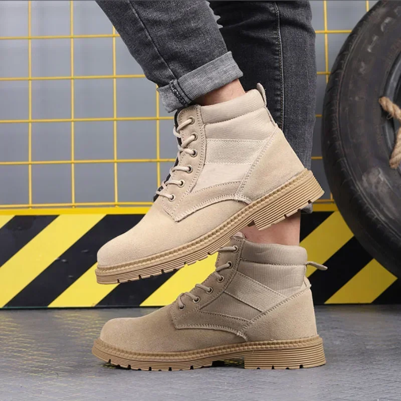 Steel Toe Ankle Booties Puncture-Proof Lace Up Short Barrel Man Shoes Trendy 2025 Casual Offers Size 45 Retro New Boots for Men