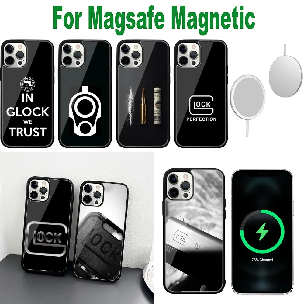 Glock Handgun Phone Case For iPhone 16,15,14,13,12,11,Plus,Pro,Max,Mini Magsafe Magnetic Wireless Charging