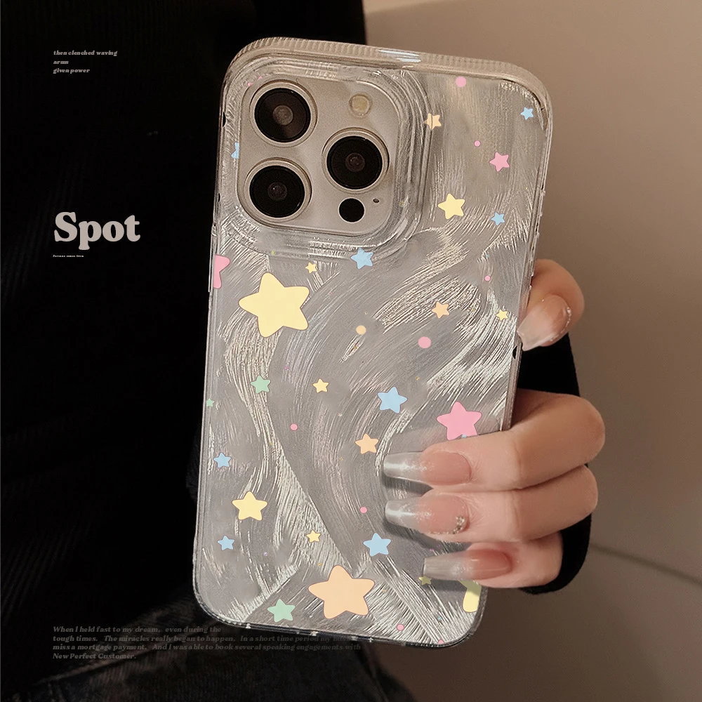 Coque Rigide Colorée Macaron Étoiles Plumes en Fil pour iPhone 17 Pro Max 16 15 14 13 12 11 Pro Plus 16E 17E XR 7 8 Plus