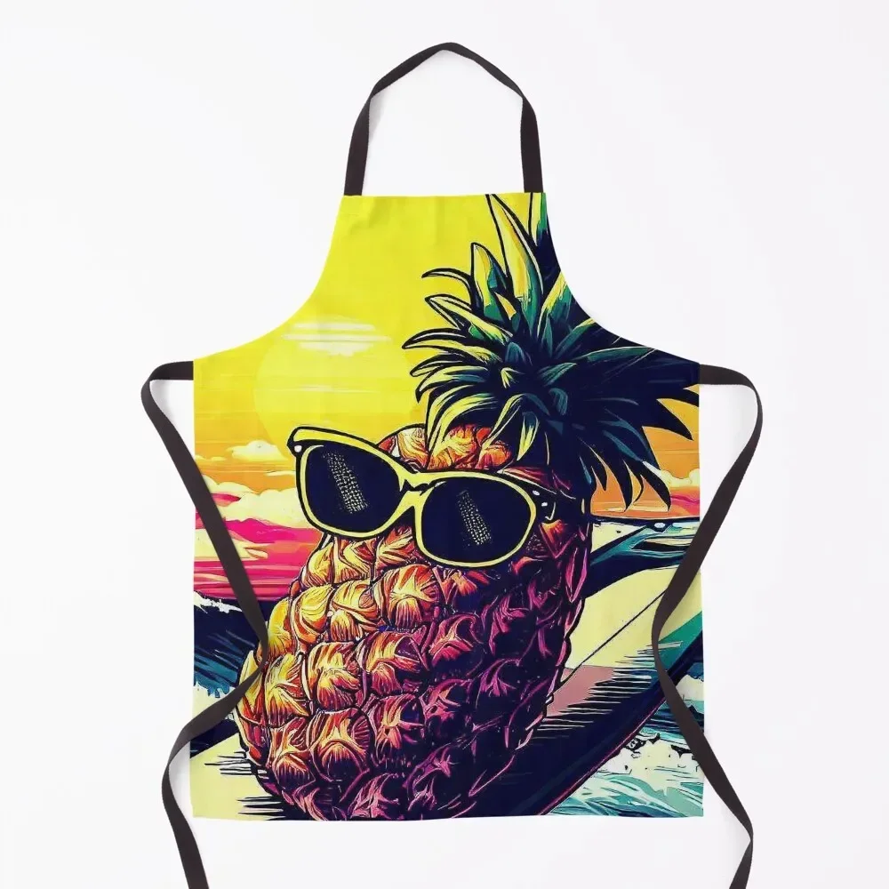 Summer pineapple in sunglasses surfing on surfboard retro Apron carpenter cookings for women Apron