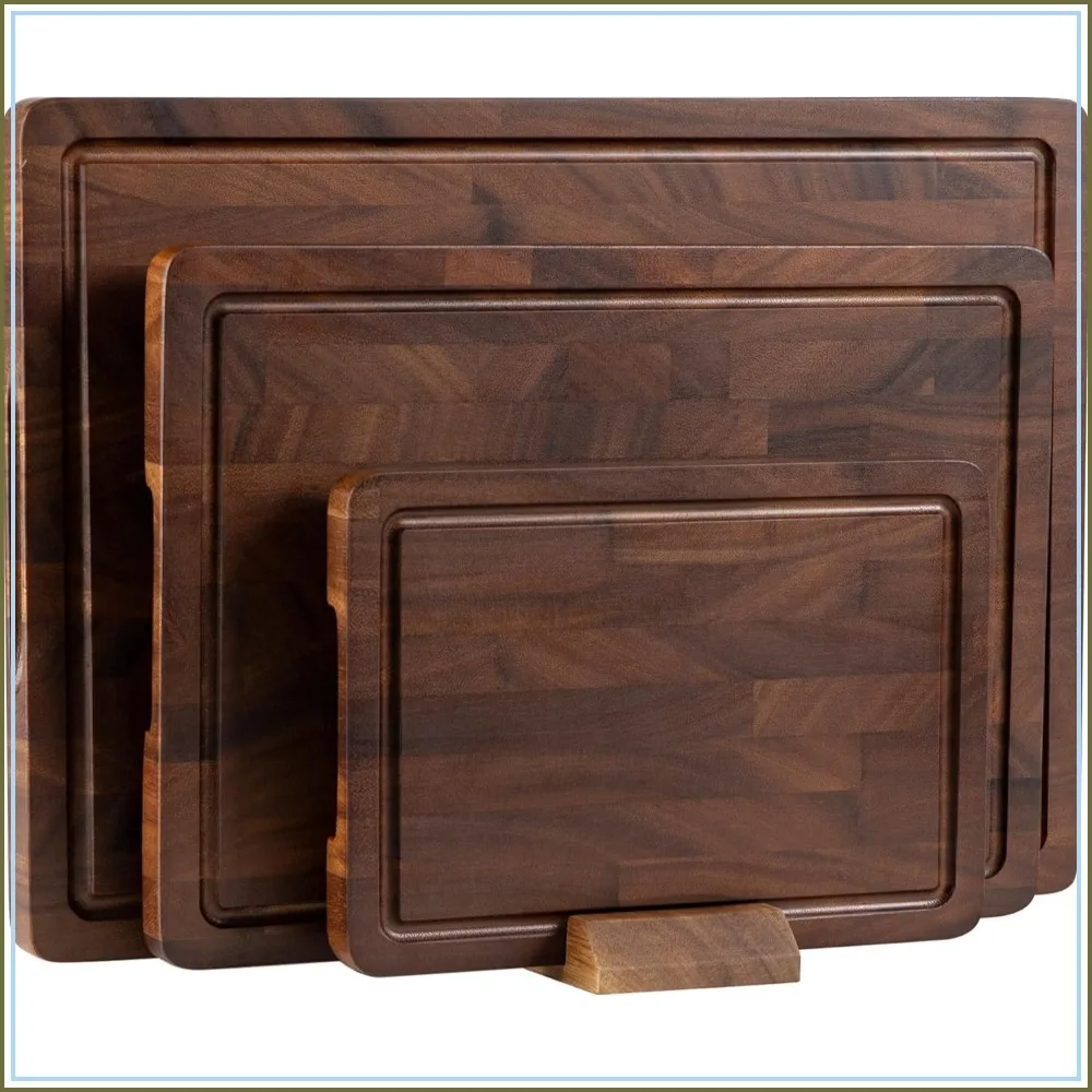 

Walnut Wood Cutting Board Set, End Grain Butcher Block with Handle, Double Sided Charcuterie Board for Kitchen & Serving, Gift Box