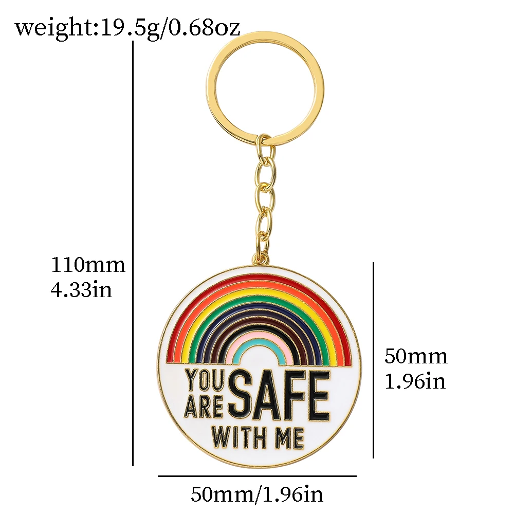 أنت آمنة معي قوس قزح العلم فخر LGBT عشاق المفاتيح لحقيبة الظهر Keyrings مجوهرات اكسسوارات هدايا