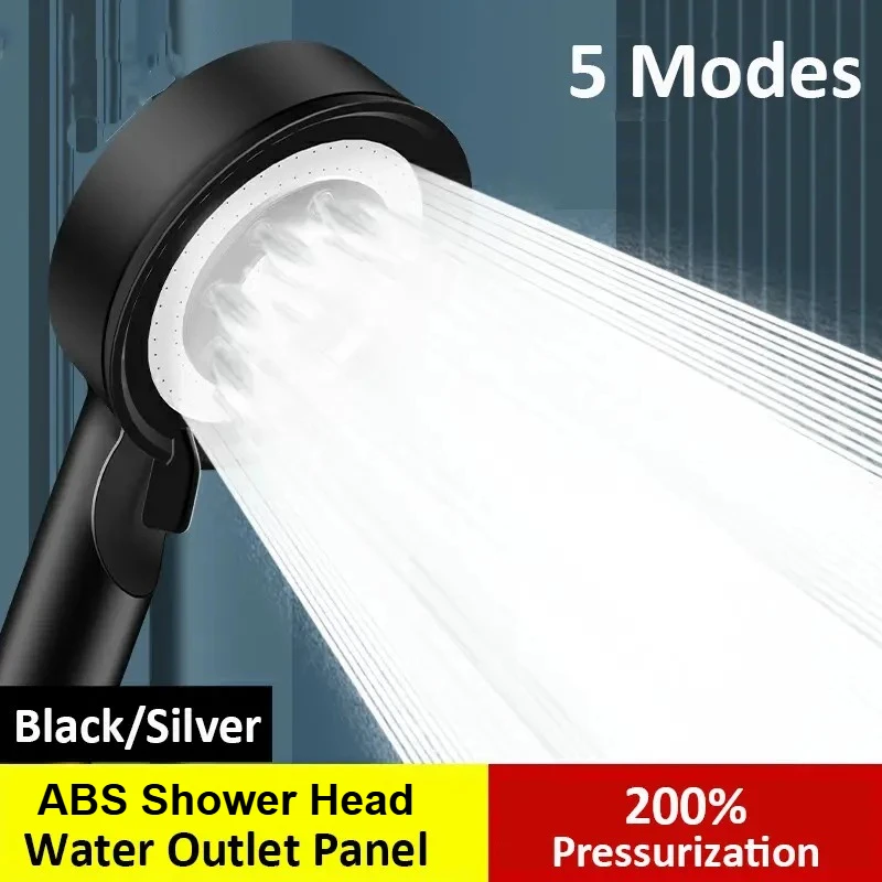 

Новый сильный душ под давлением, черный, серебристый, 5-режимная регулируемая насадка для душа, спа-насадка, ручная насадка для душа, аксессуары для ванной комнаты