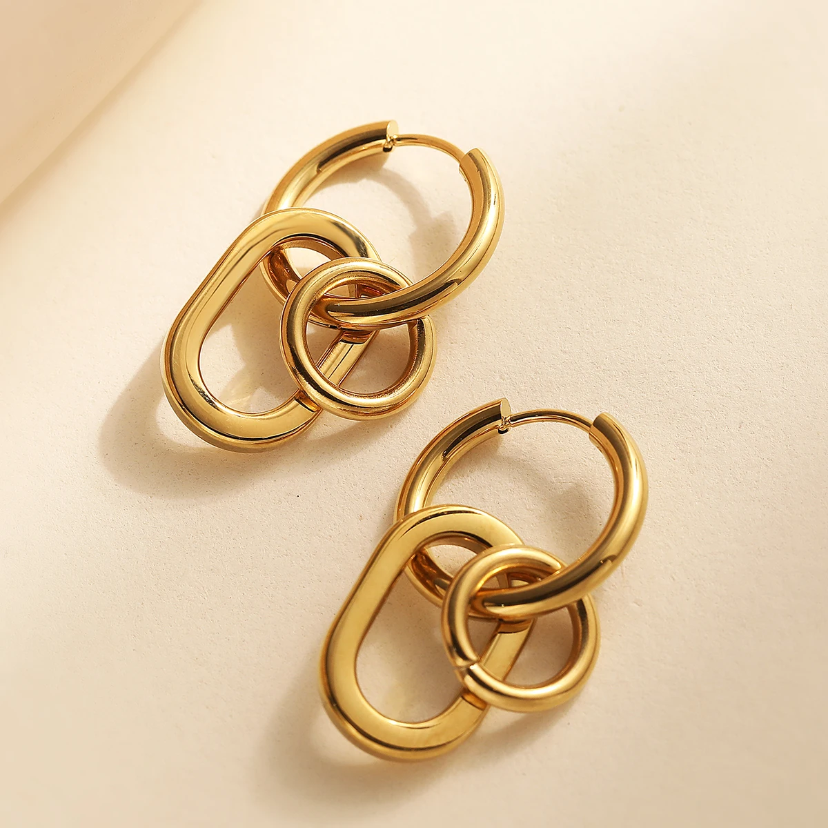 Two Tone Stainless Steel Twisted Oval Interlocking Drop Earring Minimalist Braided Texture Dangle Waterproof Women Daily Jewelry