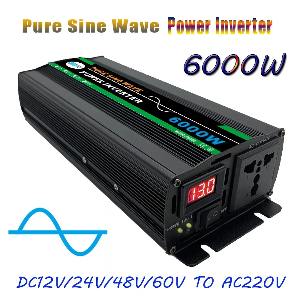 Pure Sine Wave Inverter 12V To 220V 6000W DC To AC Voltage Converter 12 220 Mini-car Power Supply Accessories