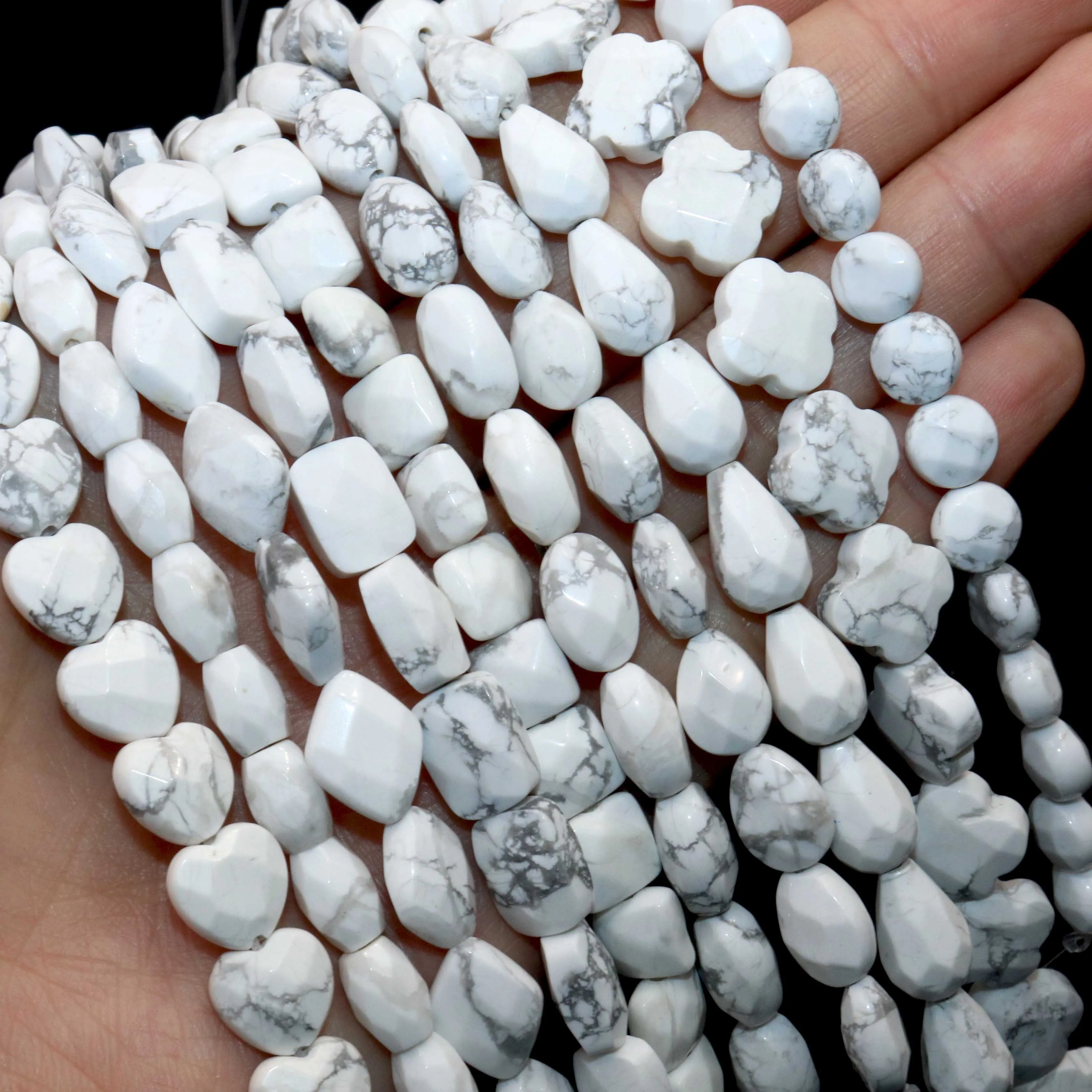 Natural Stone White Howlite Turquoises Heart Oval Round Rondelle Loose Spacer Beads For Jewelry Making DIY Bracelet Accessories