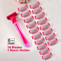 1 Handle + 18 Blades/ Women Manual Safety razor 6-Layer Stainless Steel Hair Removal Shaving Blades Replaceable Shaver Head