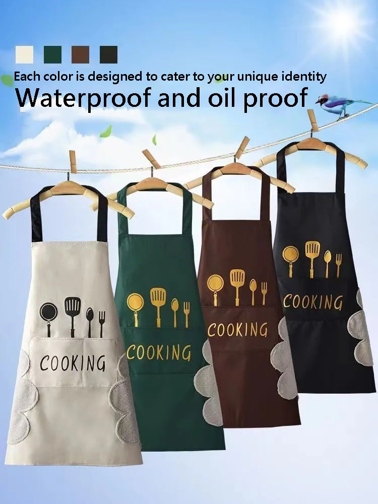 New waterproof and oil resistant hand wiping apron Kitchen cooking, household work, oil proof waist wrap