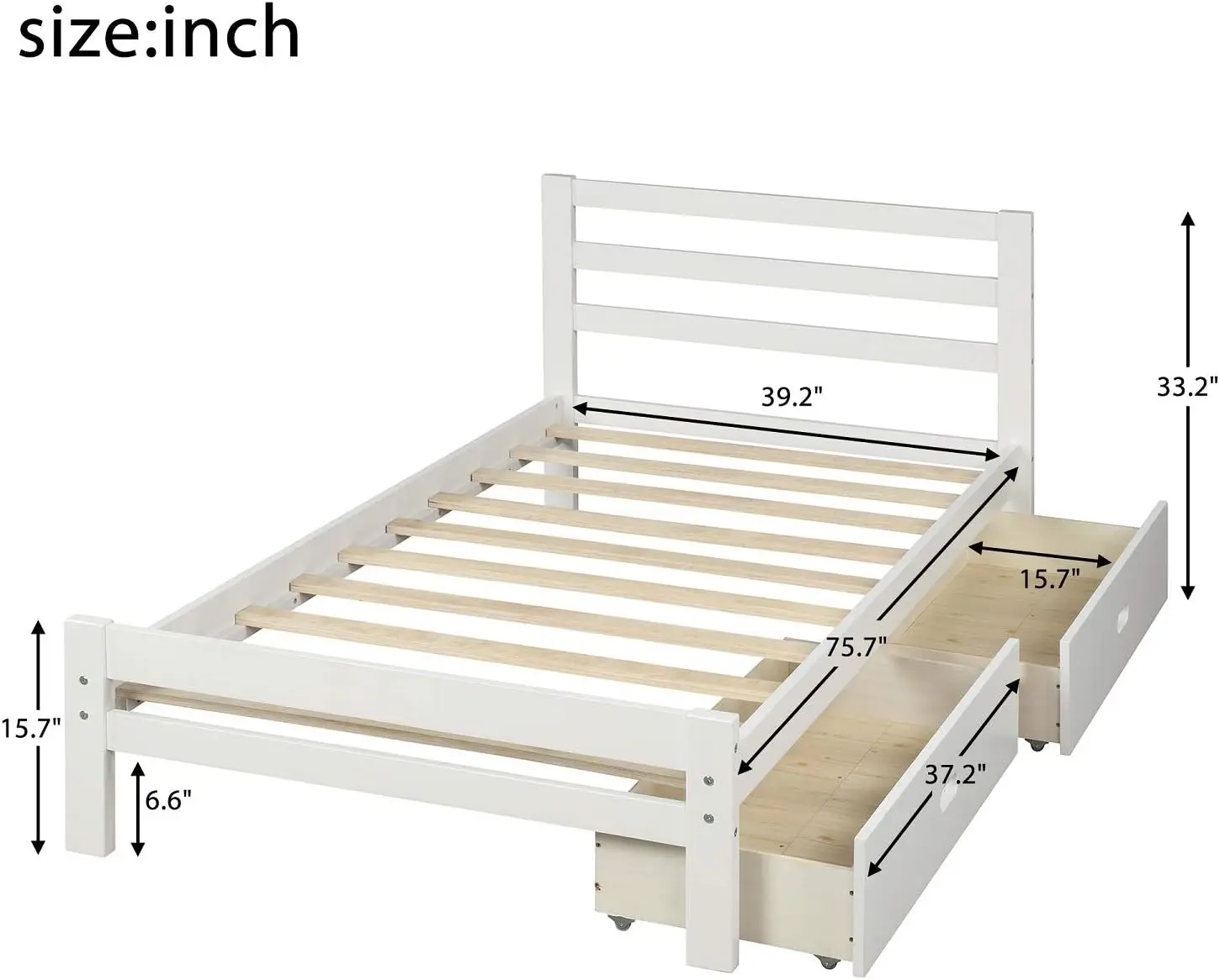 Wood Platform Bed with Storage Drawers Captain Bed with Headboard Footboard Mattress Foundation Kids Teens Bed (Twin, White)