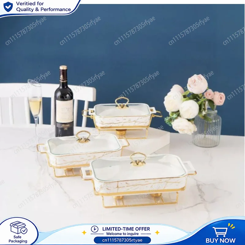 Nordic Rectangular Ceramic Pot with Double Handles Baking Dish Soup Pot Candle Heating Tray for Home Hotel Dining Table