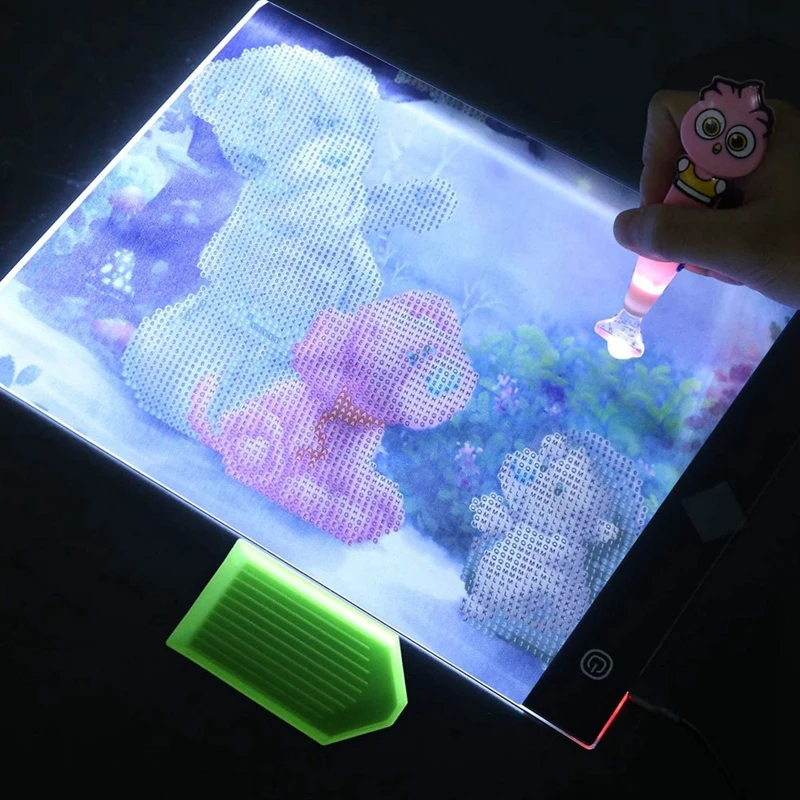 وسادة إضاءة LED مقاس A4 للرسم الماسي، مجموعة لوحة إضاءة فائقة السطوع تعمل بمنفذ USB مع حامل قابل للفصل ومشبك وسادة سوداء
