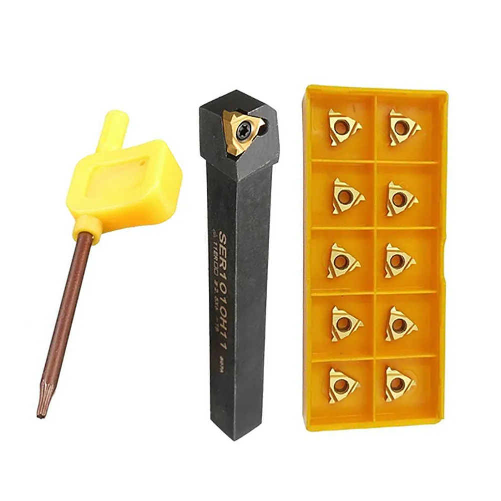 Optimal Performance, Long Service Life 10Pcs 11ER AG60 Threading Insert + SER1010H11 10mm Lathe CNC Cutting Tool Holder