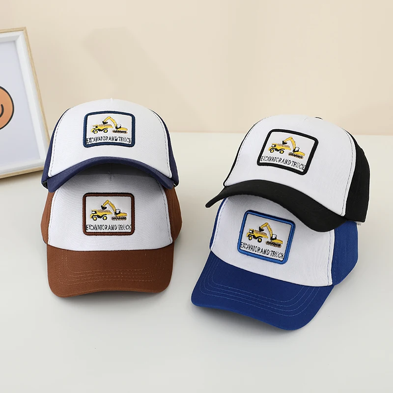 

2025 Summer Korean Children 's Sports Hats Toddler Baby Boy Baseball Embroidered Excavator Outdoor Kids Hip Hop Caps Adjustable