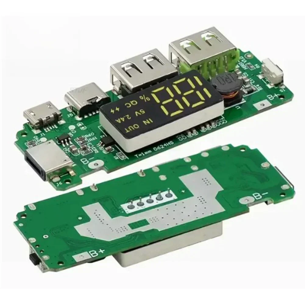 Compact 2PCS Lithium Battery Charger Board 5V 2 4A Dual USB Module With Digital Voltage Display And Protection
