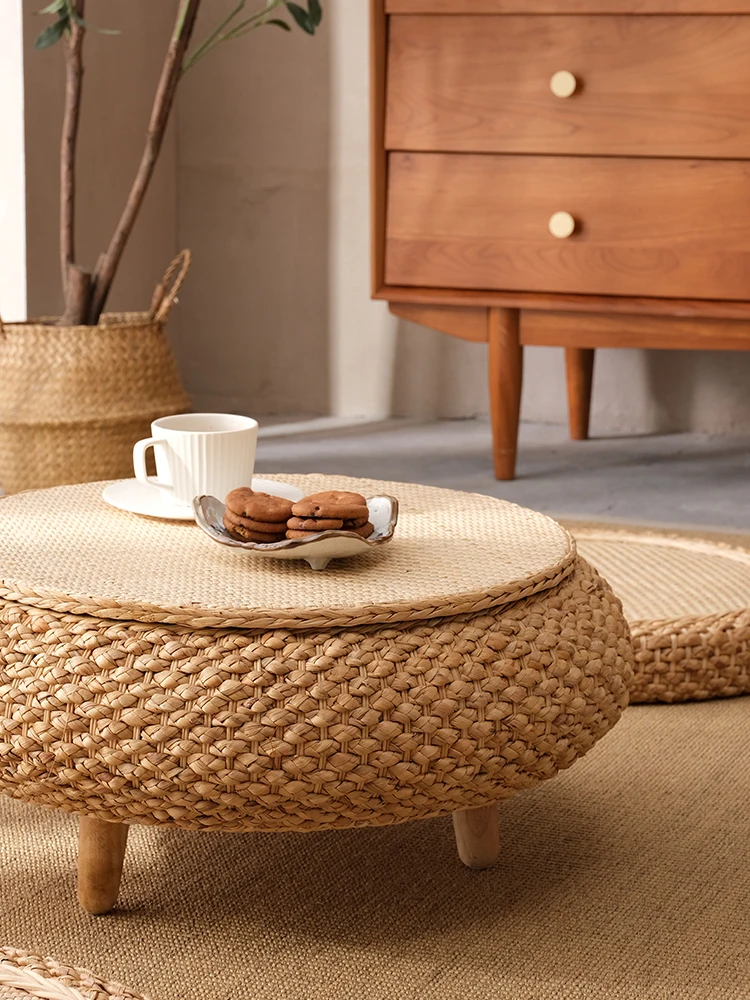 Tatami Tea Table Bay Window Small Table Kang Table Bedroom and Household Simple Window Sill Floor Low Table Rattan Woven Storage