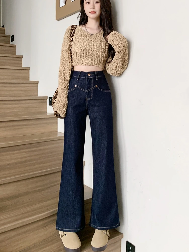 سراويل صغيرة عصرية للسيدات لخريف 2025 سراويل جينز عالية الخصر مرنة بلون سادة غير رسمية للتنحيف متعددة الاستخدامات سراويل واسعة