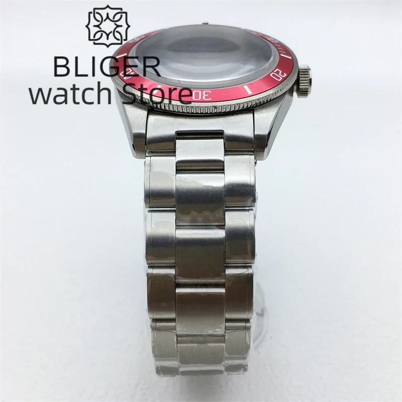 BLIGER 39mm Silver BB58 Watch Case Dome Glass Sapphire Glass Fits NH34 NH35 NH36 2824 PT5000 Movement Stainless Steel Bracelet