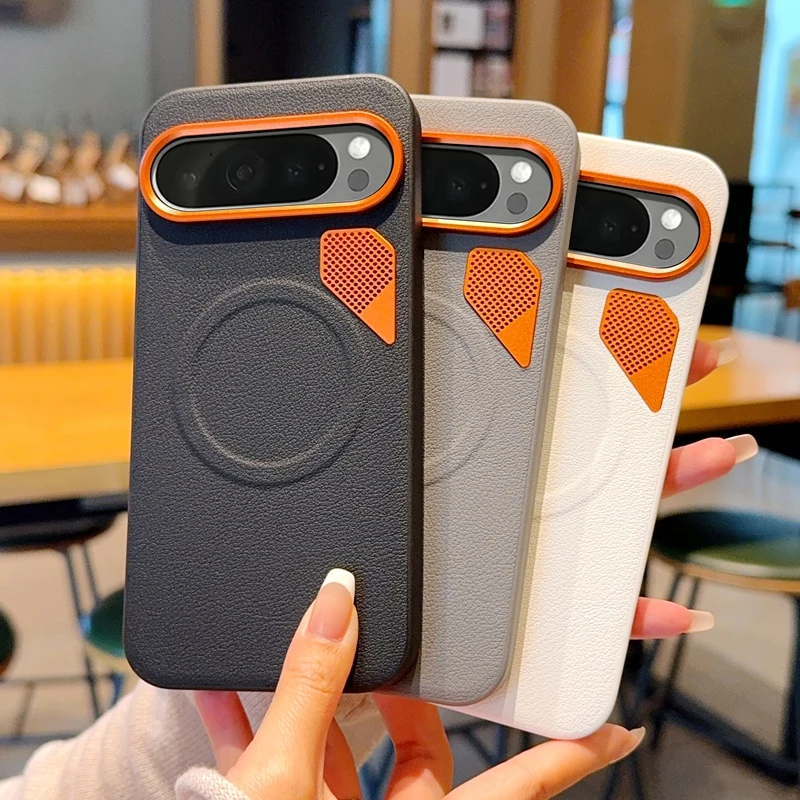 

For Google Pixel 9 Pro XL 9A Case Magnetic PU Leather Cover +PC Heat Dissipation Cover with Metal Camera Lens for Pixel9 Pro