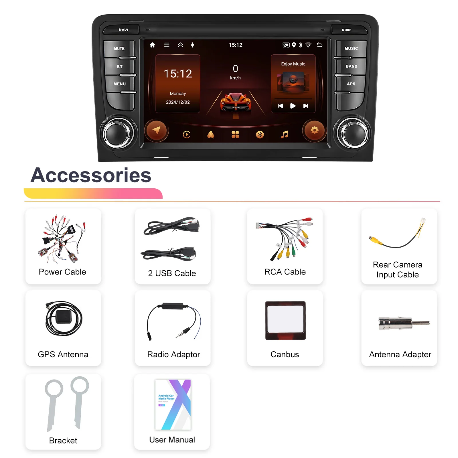 Podofo 7 Zoll 2 Din Autoradio Multimedia-Player für Audi A3 8P/A3 8P1 3-Türer Schrägheck/S3 8P/RS3 Sportback 6+128G HD Kapazitiver Touchscreen Kabelloses Carplay Android Auto Mirror Link Auto-Audiosystem WIFI GPS BT FM/RDS Autoradio Stereo – Detail 19