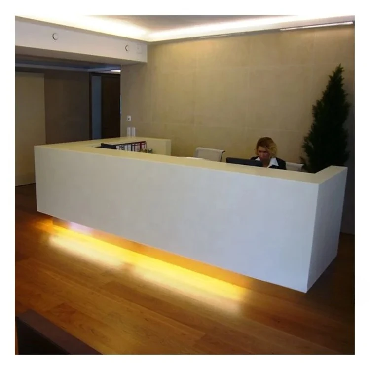 L-shaped Solid Surface LED Decoration Modern Furniture Office Front Desk Reception