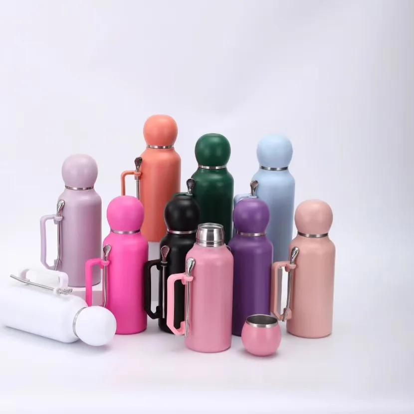 كوب سيارة محمول وبسيط مع ملعقة، كوب بمقبض بلون سادة بسعة كبيرة، كوب معزول بطبقة مزدوجة للاستخدام الخارجي من الفولاذ المقاوم للصدأ #1