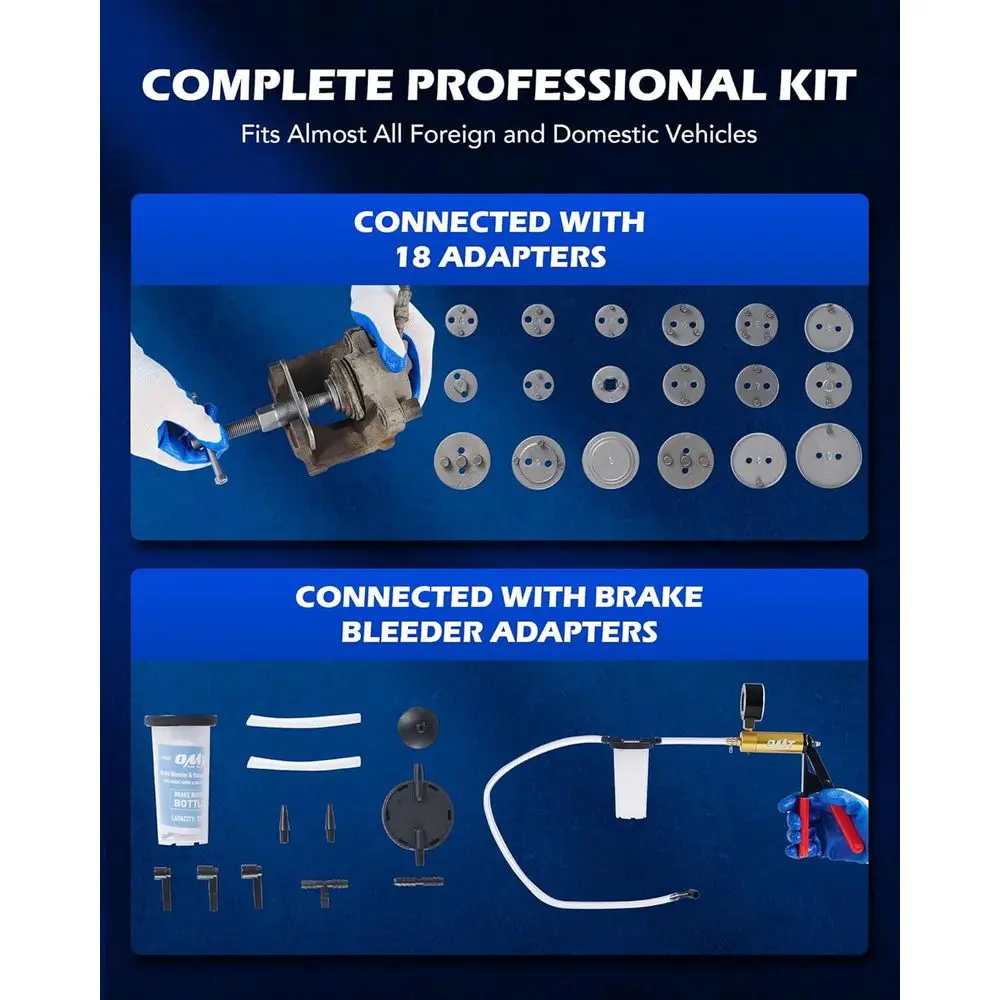 Orion Motor Tech 2 in 1 Brake Caliper Compression Tool & Brake Bleeder Kit, Handheld Vacuum Pump Brake Bleeder Tool Set, Disc Br
